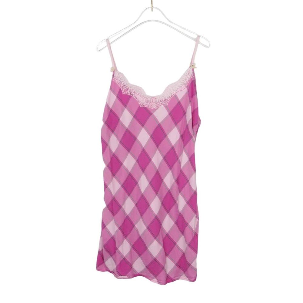 Y2k Victoria's Secret Pink Plaid Spaghetti Strap Lingerie Lace Mini Dress Large